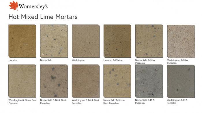 Womersley Range Hot Lime Mortar Colour Chart